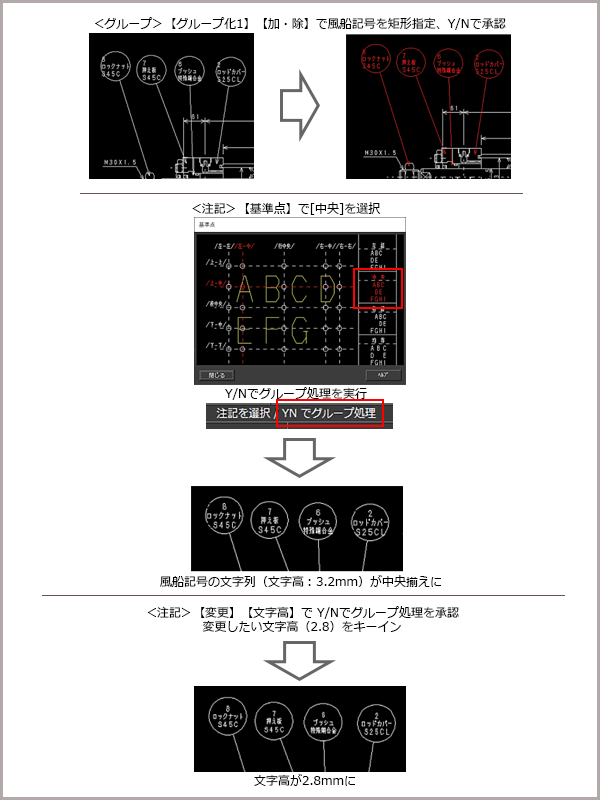 風船記号の文字の割り付けを変更したい