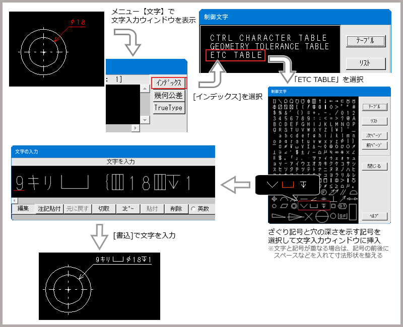 JISの穴深さやざぐり記号を記入したい